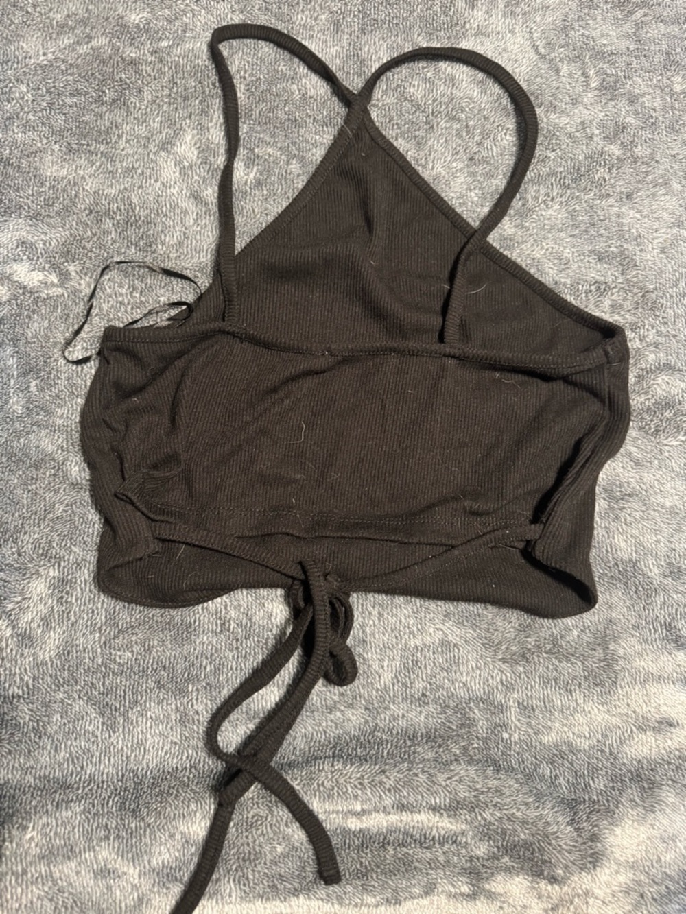 Black Ribbed Halter Crop Top - Picture 2 of 3